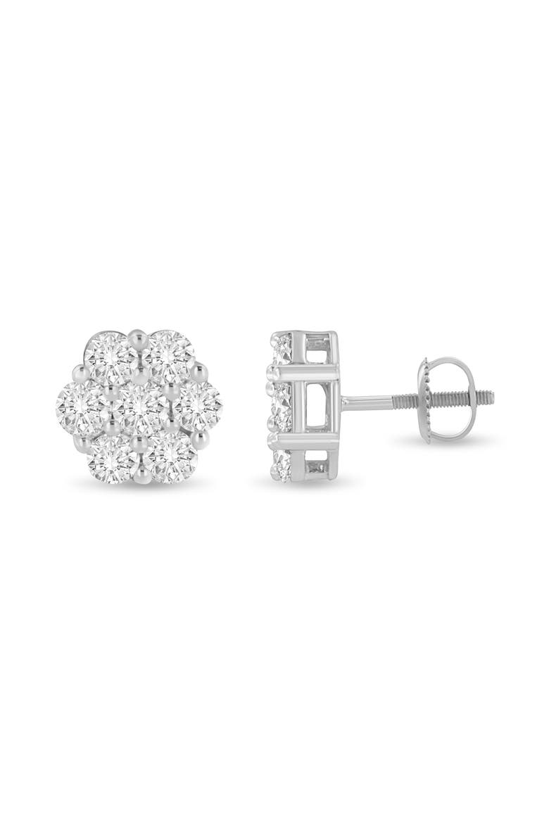 14K White Gold 3 cttw Diamond Floral Cluster Stud Earring, Alternate, color, White