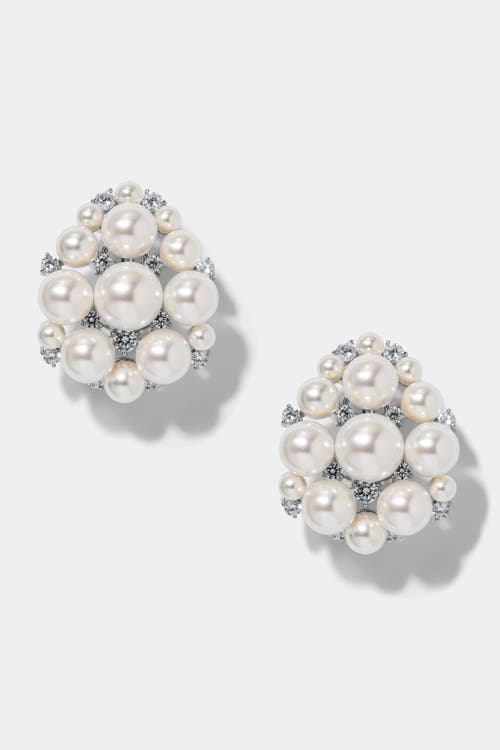 Nadri Ingrid Pearl And Cz Cluster Shield Earrings In Metallic
