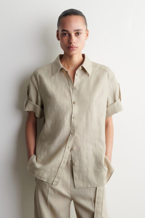 Folded-Sleeve Linen Shirt