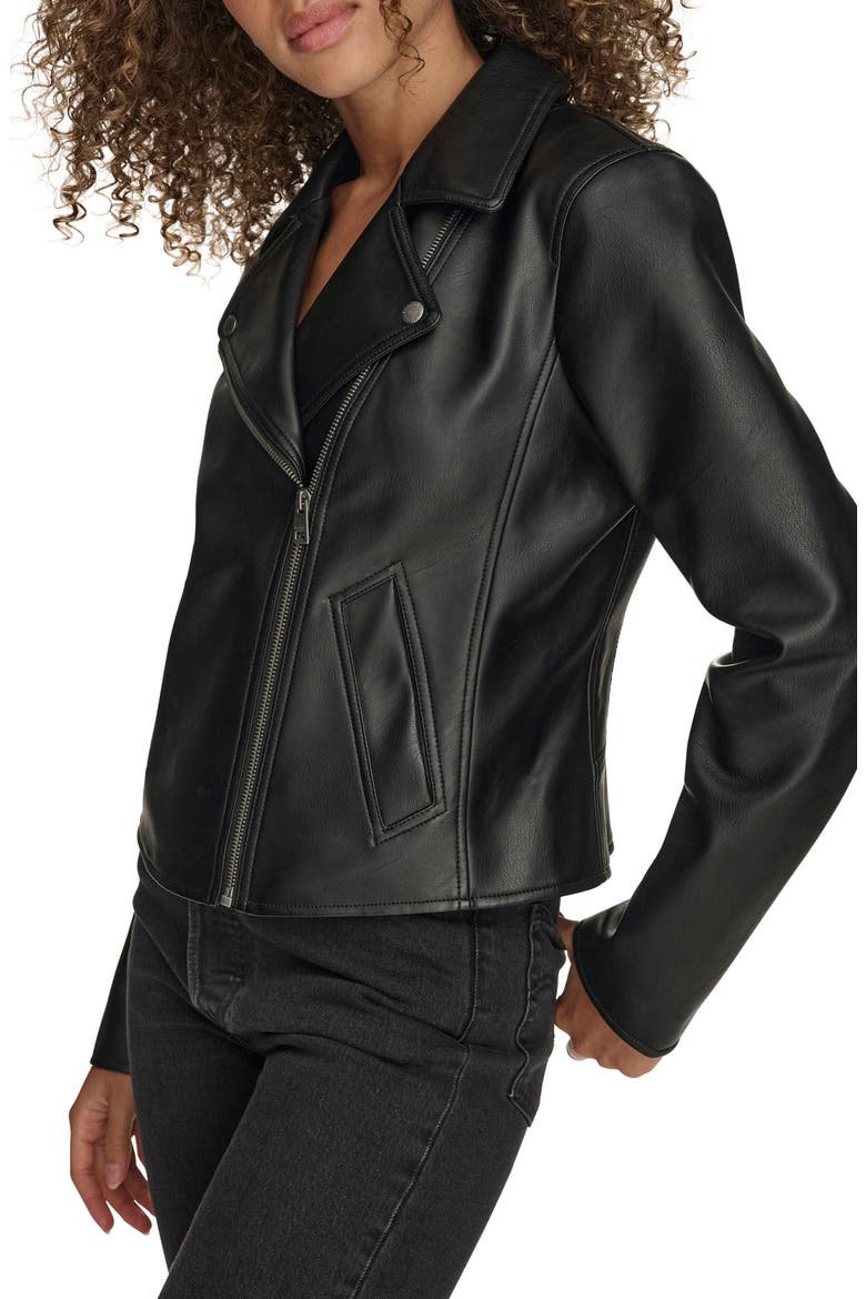 Women's Essential Faux Leather Moto Jacket, Alternate, color, BLACK
