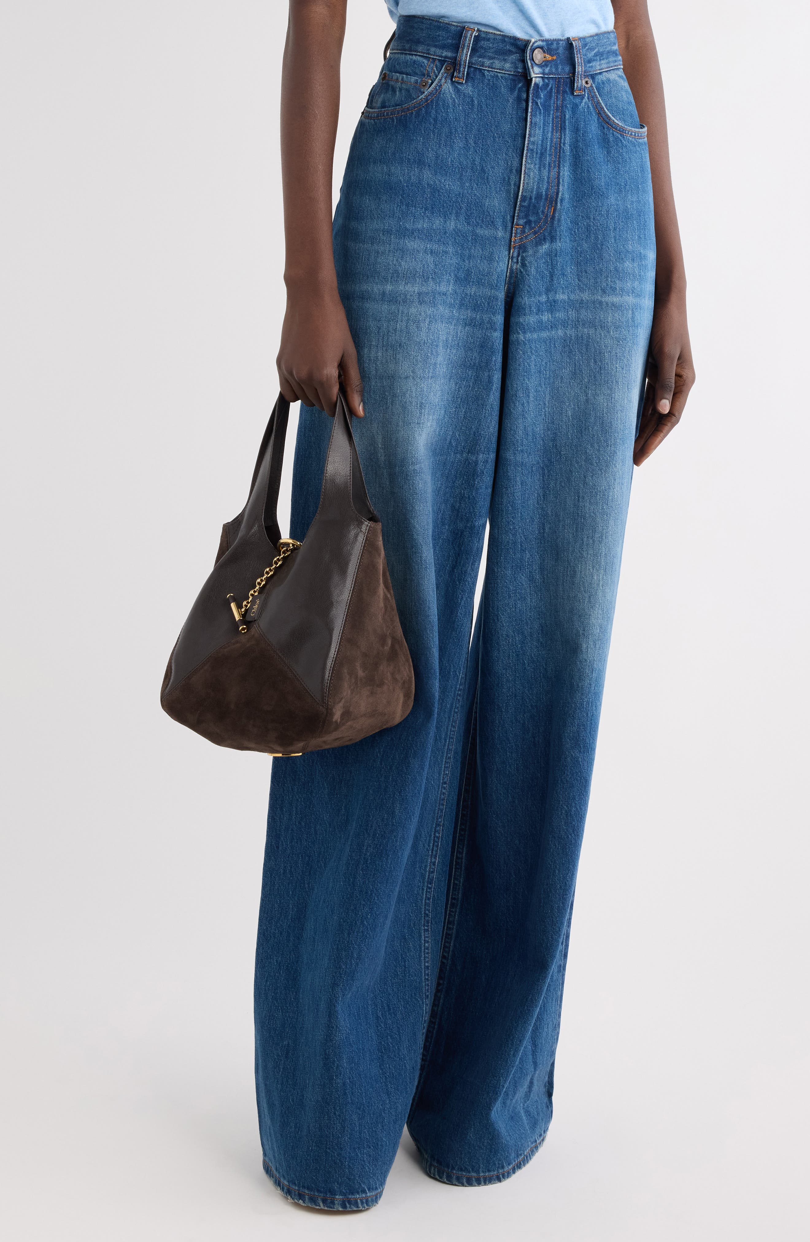 Chloé Small Balloon Patchwork Hobo Bag, Alternate, color, Kohl Brown