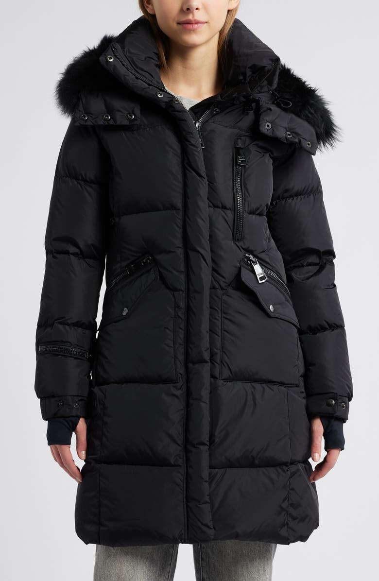SAM. Luxe Highway Down Puffer Jacket with Genuine Shearling Trim, Main, color, 
