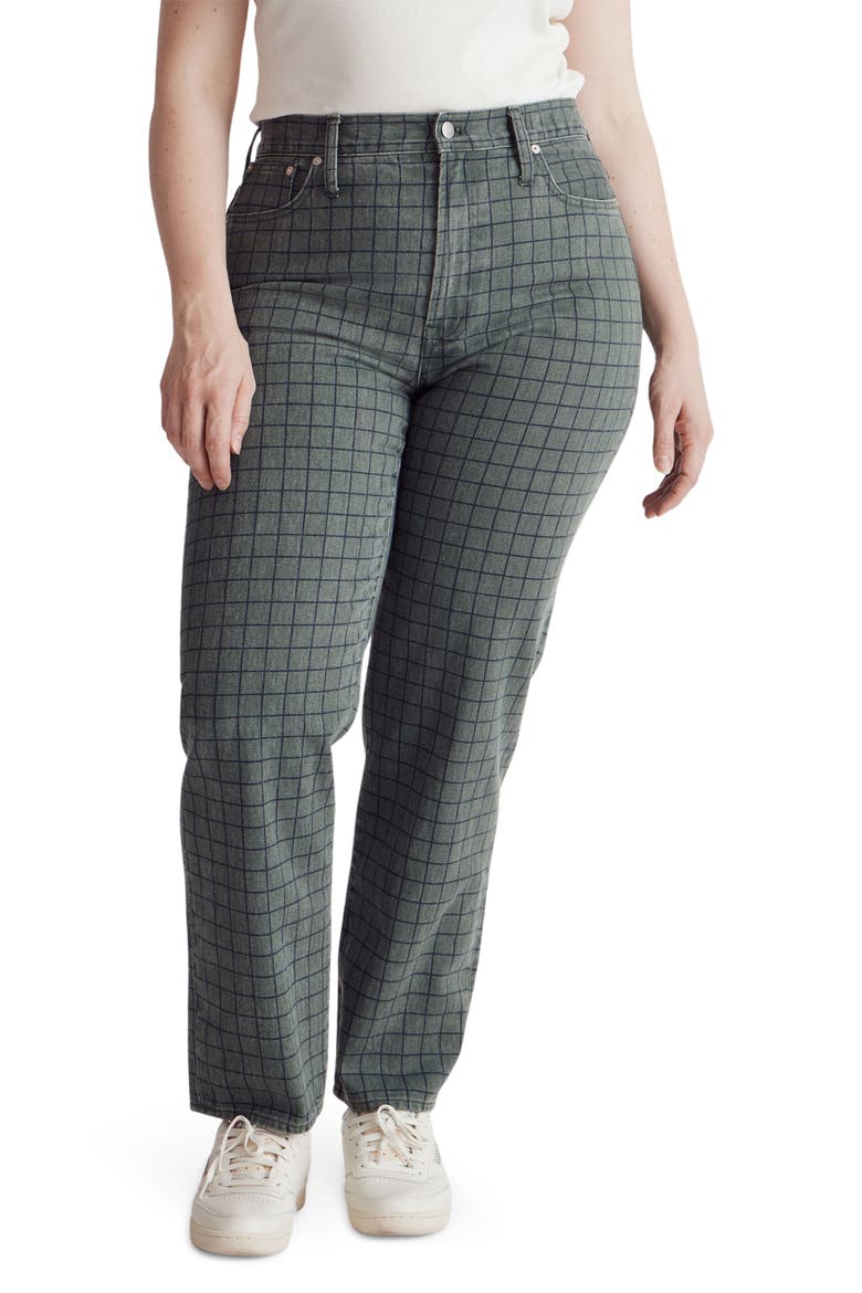 The Perfect Vintage Plaid High Waist Straight Leg Jeans, Alternate, color, FOREST