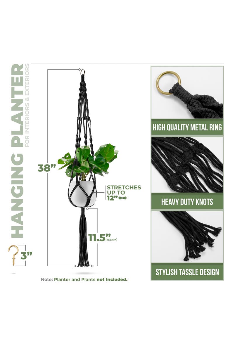 Set of 8 Macramé Plant Hangers, Alternate, color, BLACK