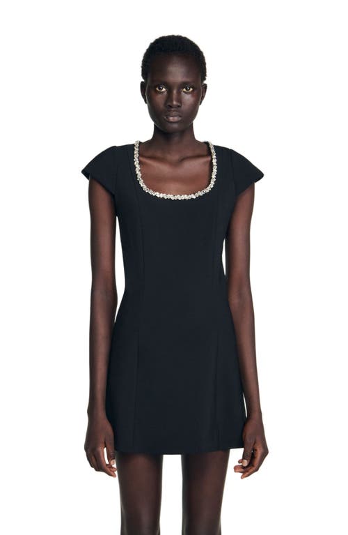 Sandro Short Dress With Rhinestone Collar In Black