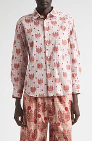 Tao Comme des Garçons Polka Dot Floral Gingham Cotton Poplin Button-Up Shirt