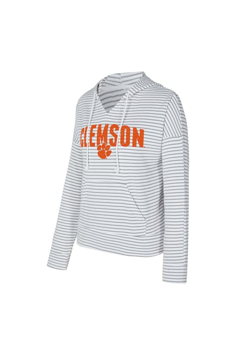 Men's Concepts Sport  White/Gray Clemson Tigers French Terry Striped V-Neck Pullover Hoodie, Alternate, color, White
