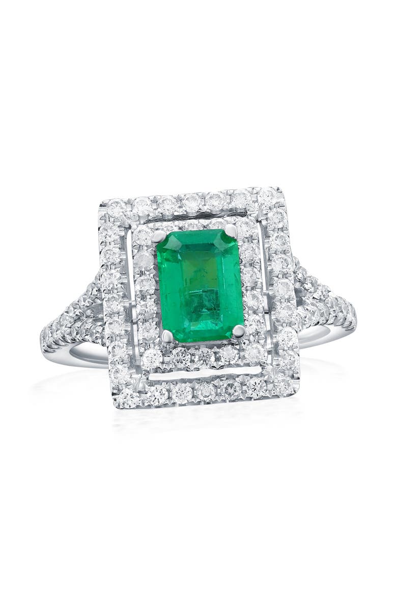 14K White Gold 0.95ct Emerald & 0.65cttw Diamond Ring, Main, color, Green