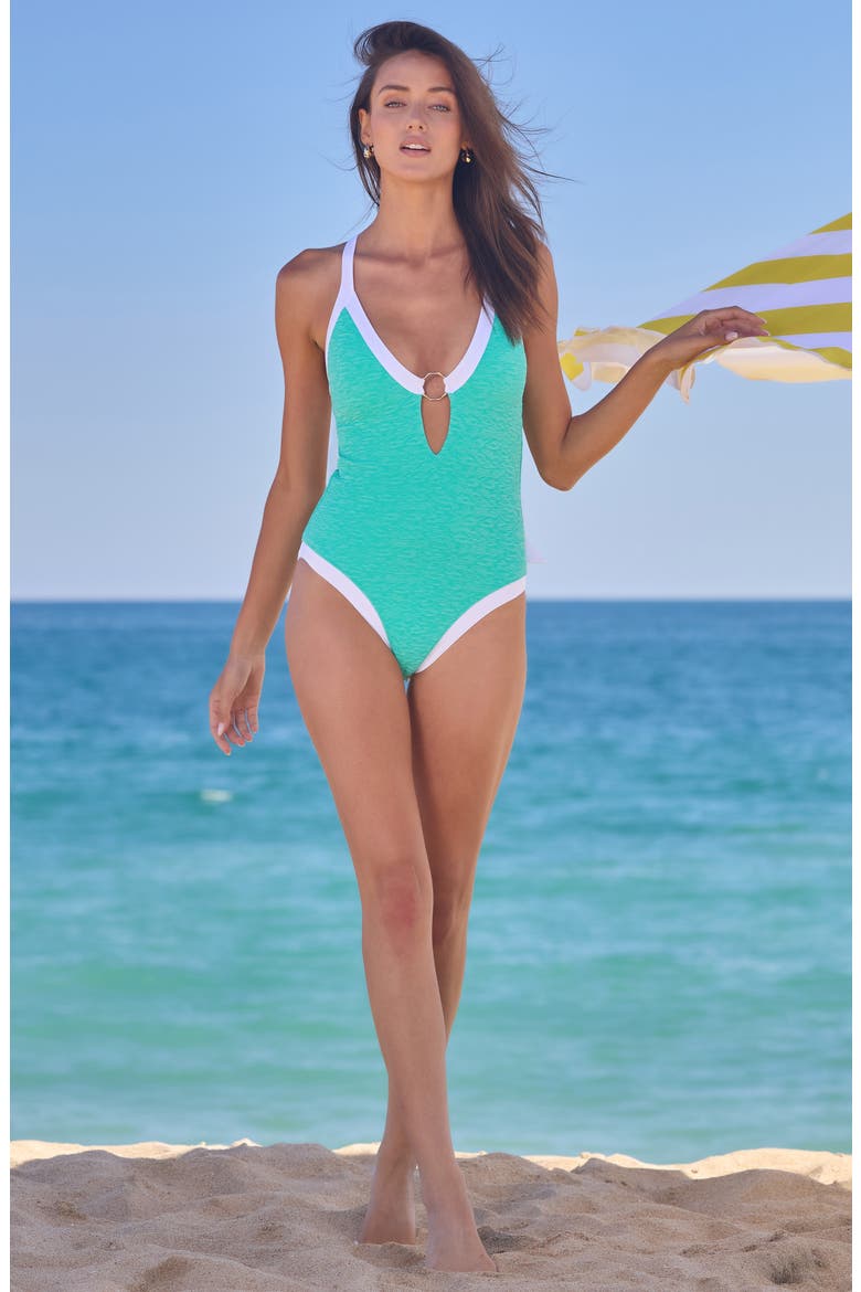 Indio Banded One-Piece Swimsuit, Alternate, color, AQUA