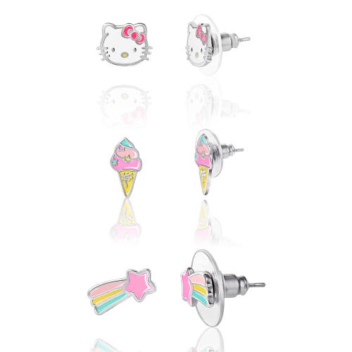 Hello Kitty Ice Cream Stud Earrings, 3 Sets In Metallic