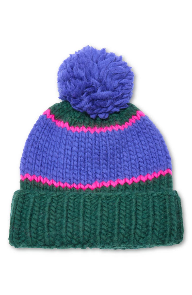 Lele Sadoughi The Apres PomPom Beanie, Alternate, color, Navy Forest Multi