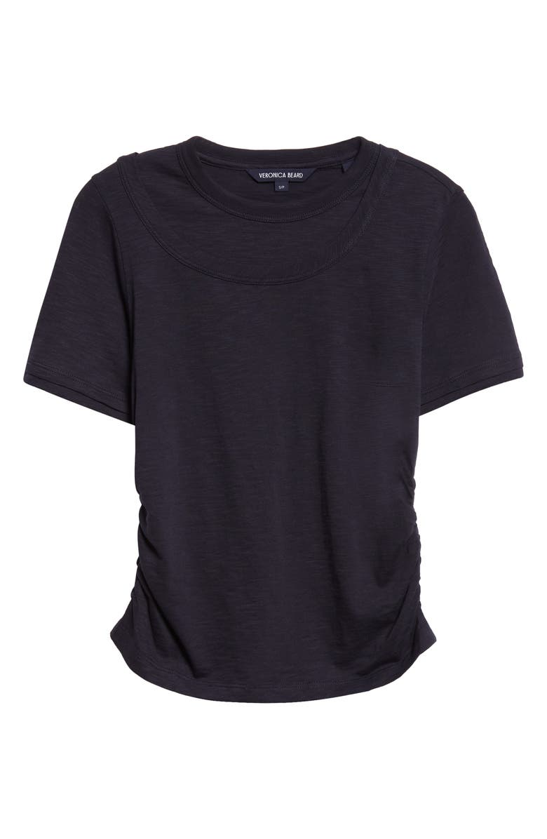 Veronica Beard Damian Ruched Double Collar T-Shirt, Alternate, color, Navy