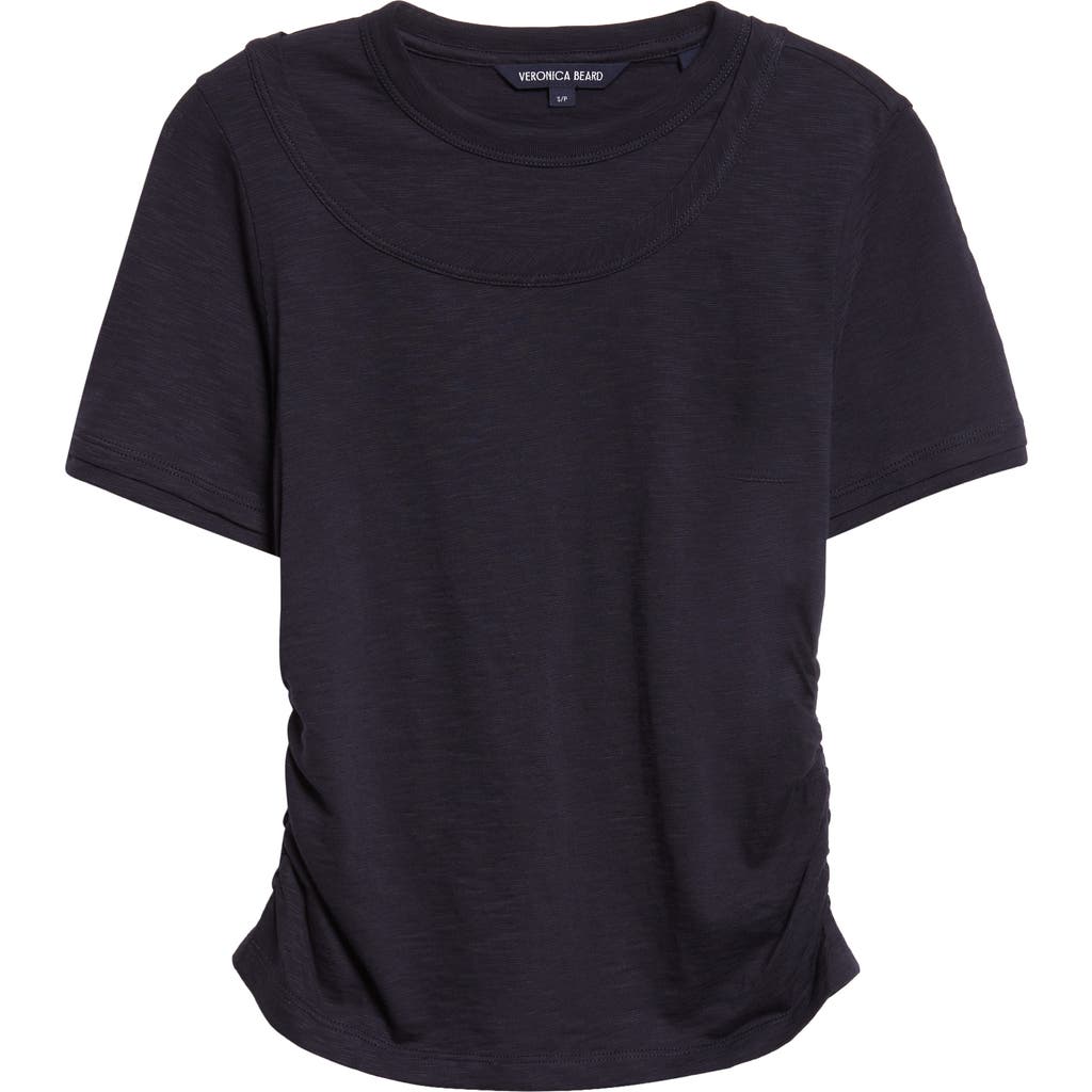 Veronica Beard Damian Ruched Double Collar T-shirt In Black