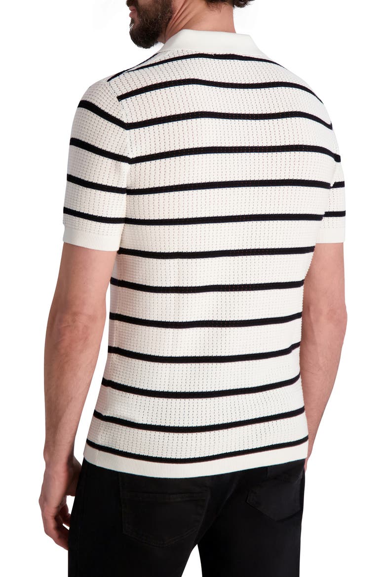 Striped Crochet Johnny Collar Polo, Alternate, color, WHITE/ BLACK