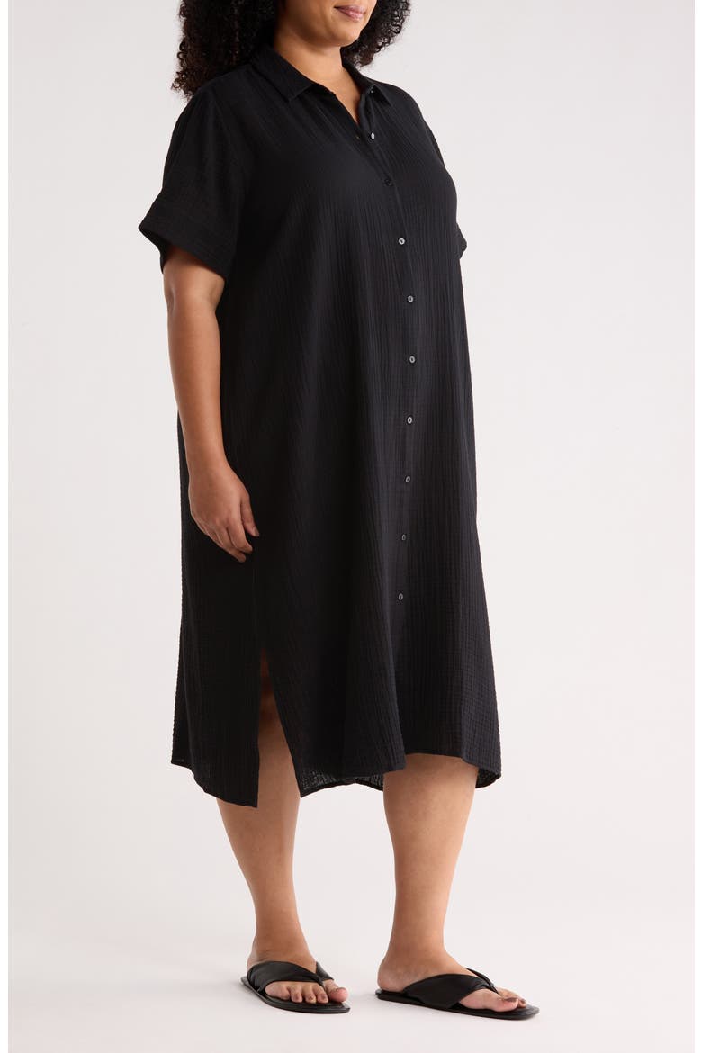 Classic Collar Organic Cotton Midi Shirtdress, Alternate, color, BLACK