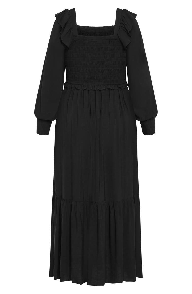 City Chic Sadie Smocked Bodice Long Sleeve Maxi Dress, Alternate, color, Black
