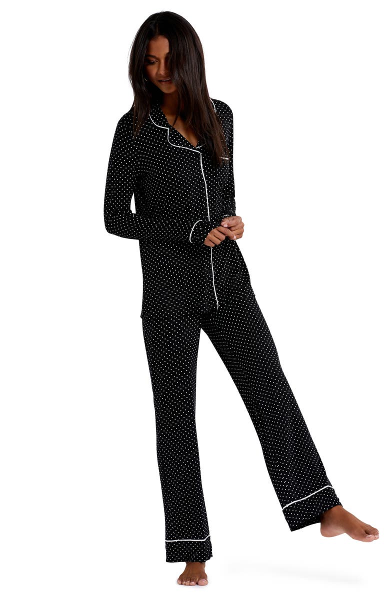 A PEA IN THE POD Button-Up Maternity/Nursing Pajamas, Alternate, color, Black White Dot