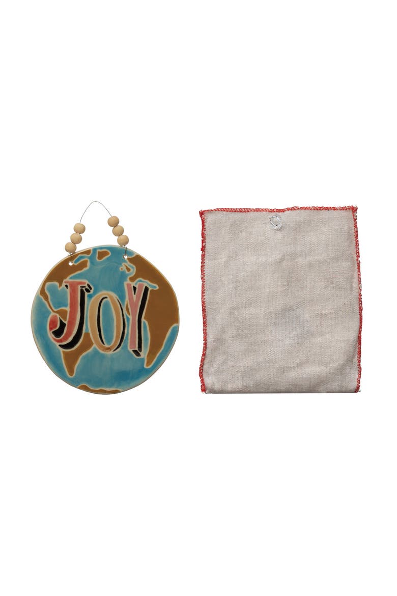 Stoneware Ornament with Wax Relief in Linen Bag, Multicolor, Main, color, Multicolor