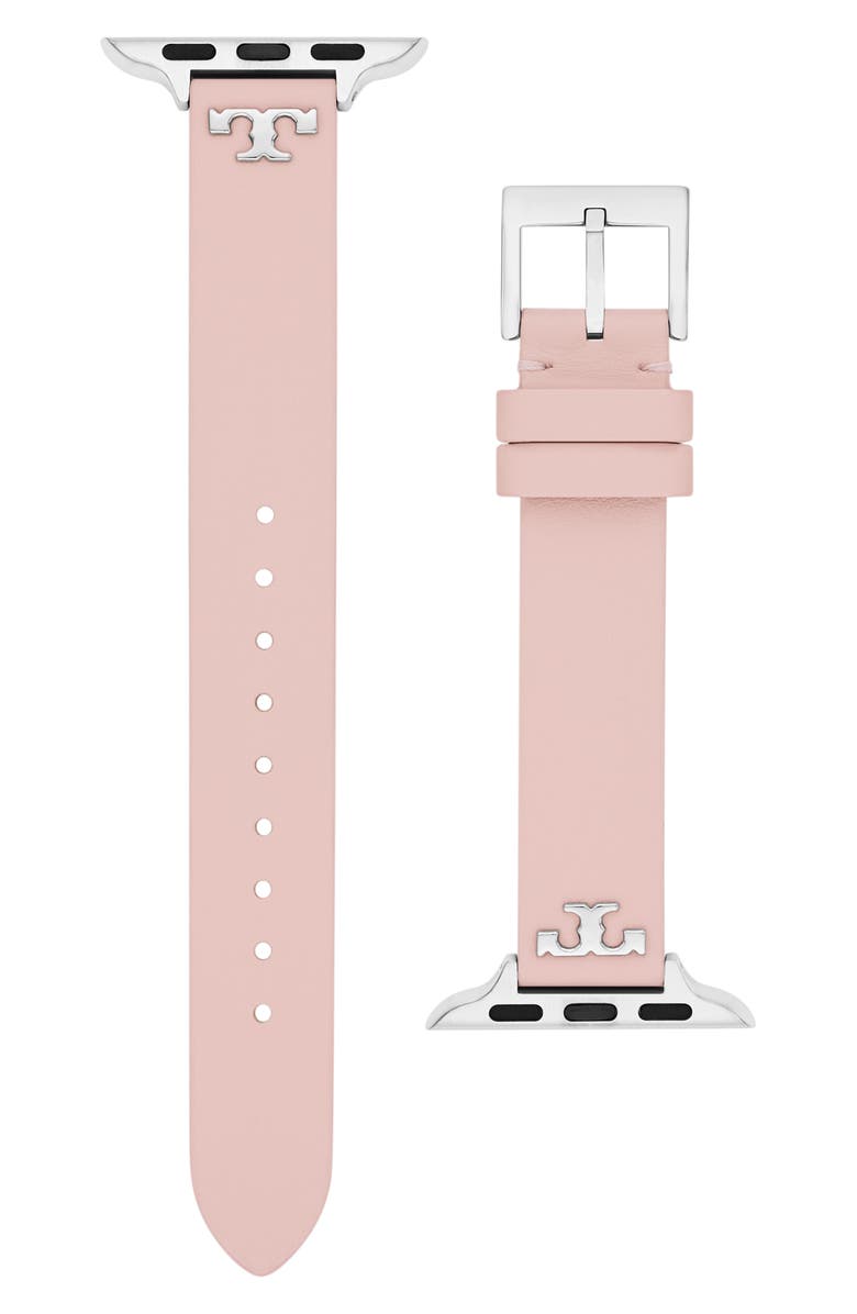 Tory Burch Leather 14mm Apple Watch<sup>®</sup> Watchband, Main, color, Blush