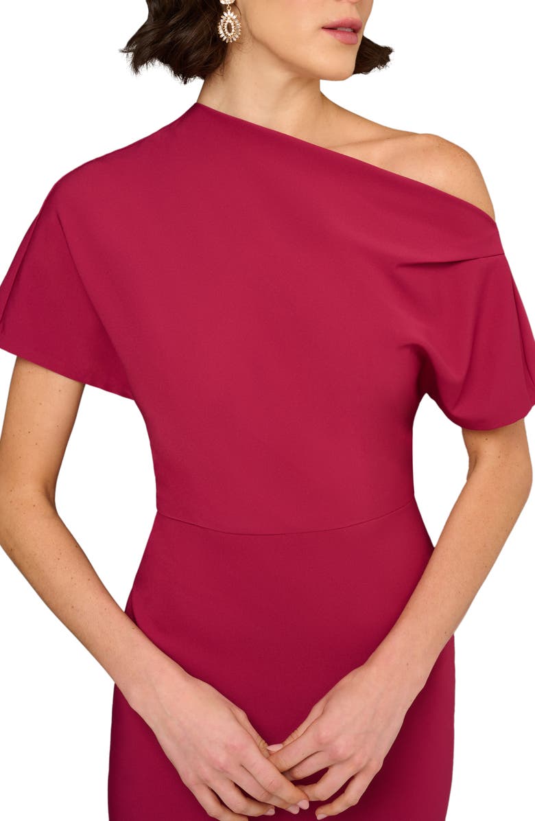Aidan Mattox One-Shoulder Stretch Crepe Cocktail Midi Dress, Alternate, color, Meritage