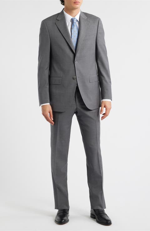 Flynn Classic Fit Grey Windowpane Check Wool Suit (Regular & Big)