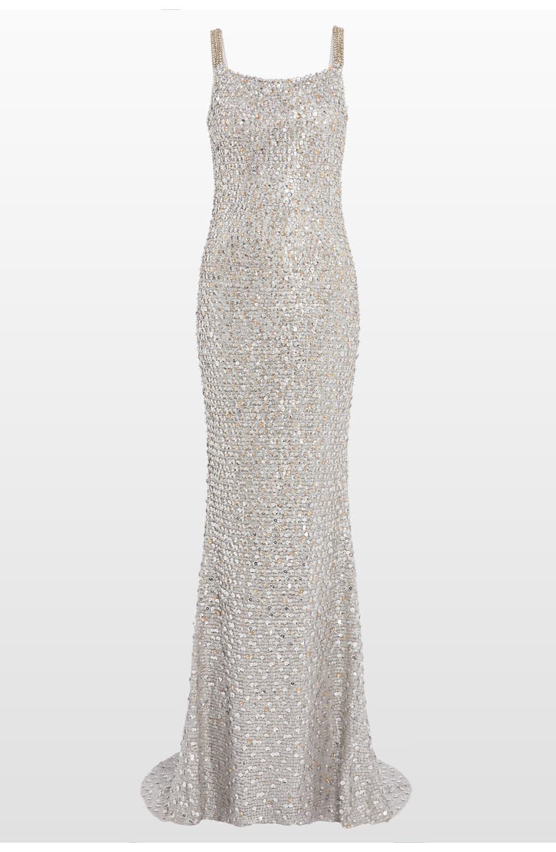 Jenny Packham Lotus Sequin-Embellished Open-Back Maxi Dress, Main, color, Ammonite