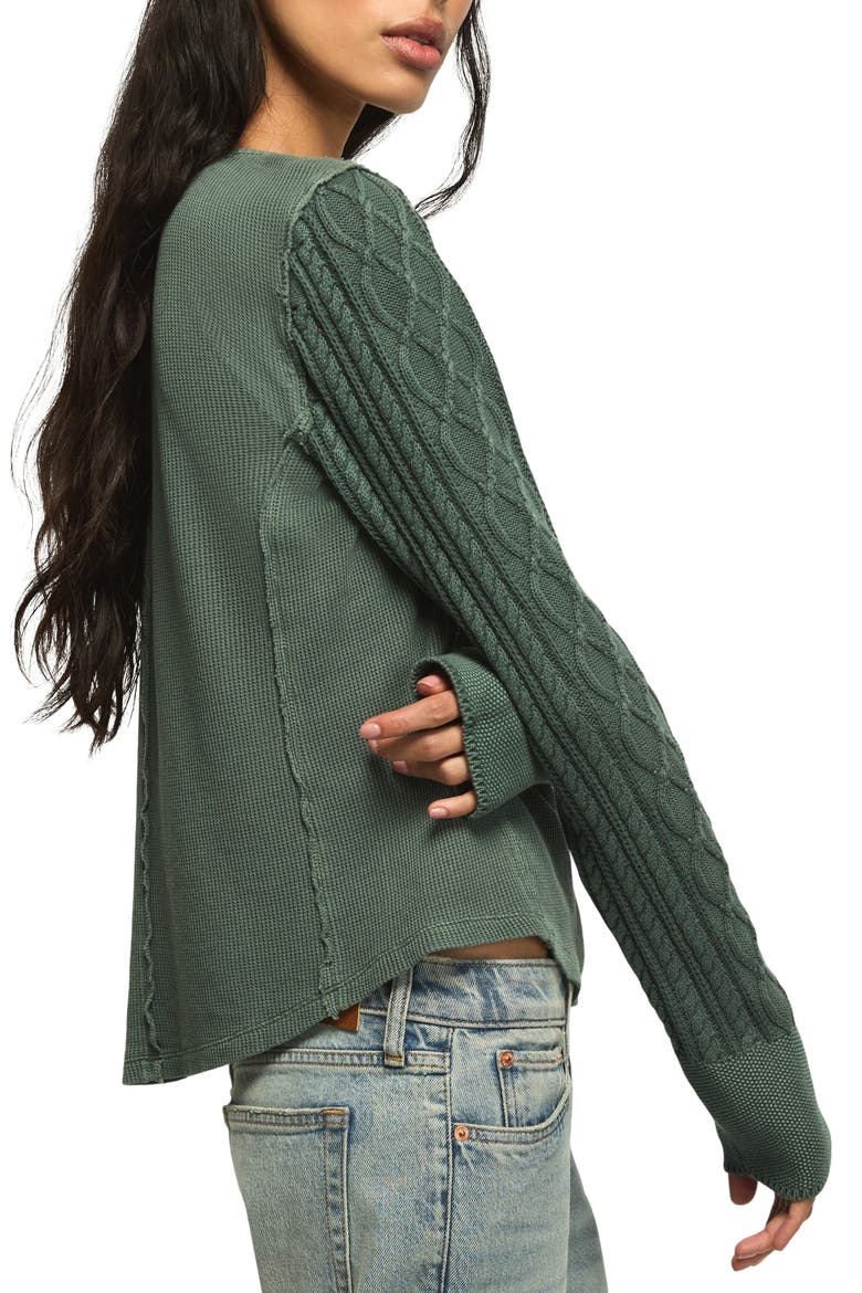 Pintuck Sweater Mix Henley, Alternate, color, BALSAM GREEN