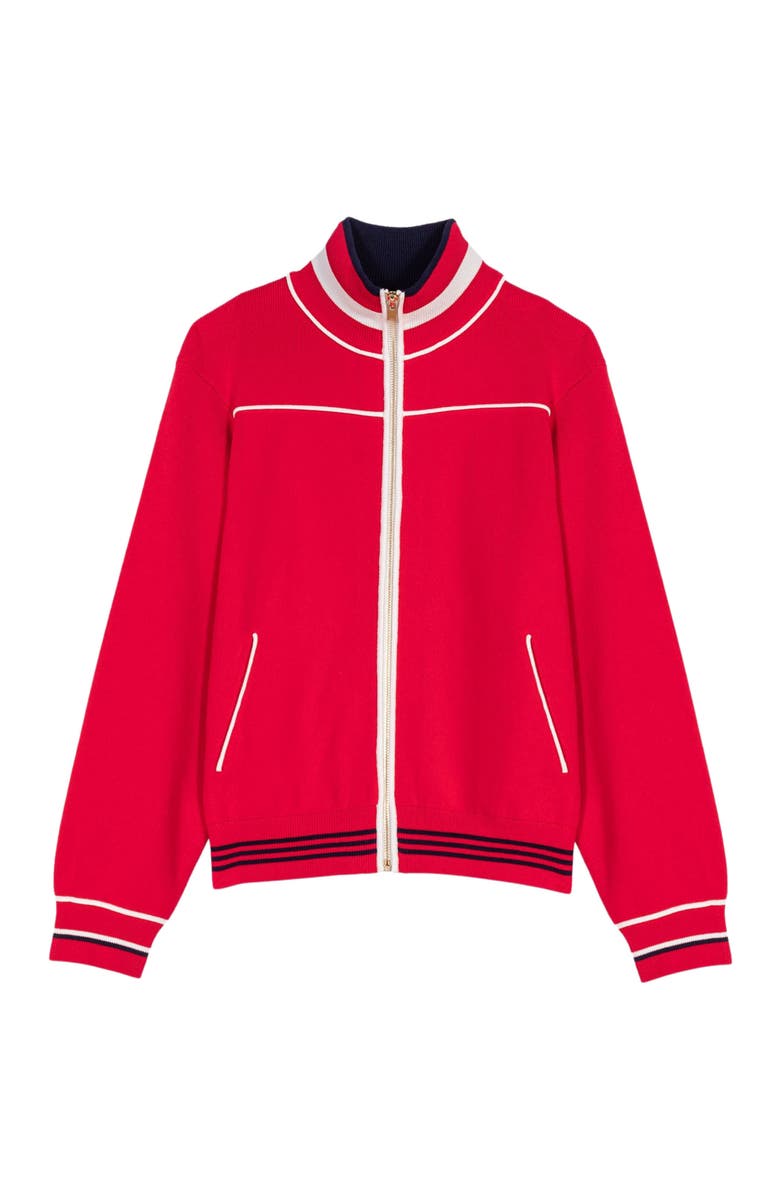 maje Zipped cardigan with elastic waist, Alternate, color, Red