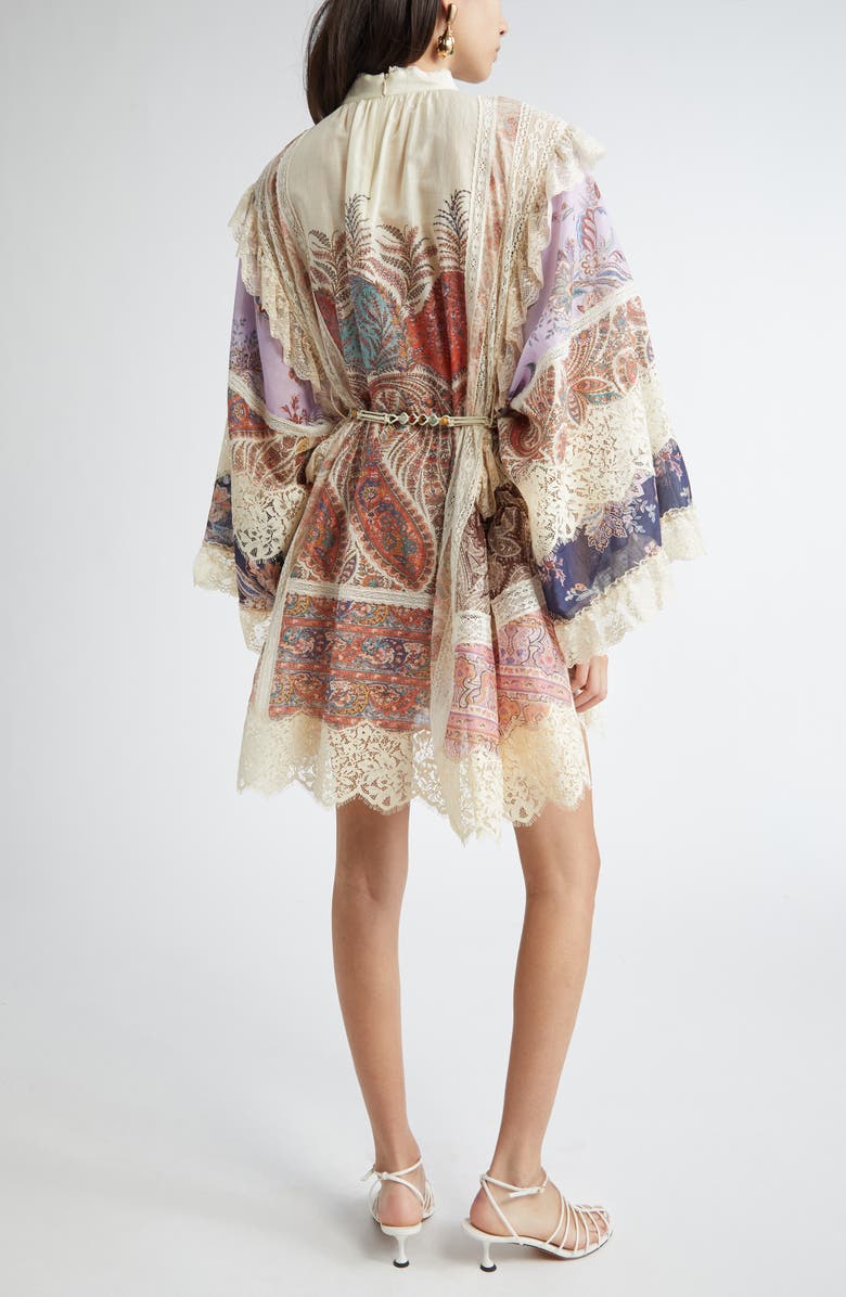 Zimmermann Rhiannon Billow Long Sleeve Lace Trim Minidress, Alternate, color, Spliced