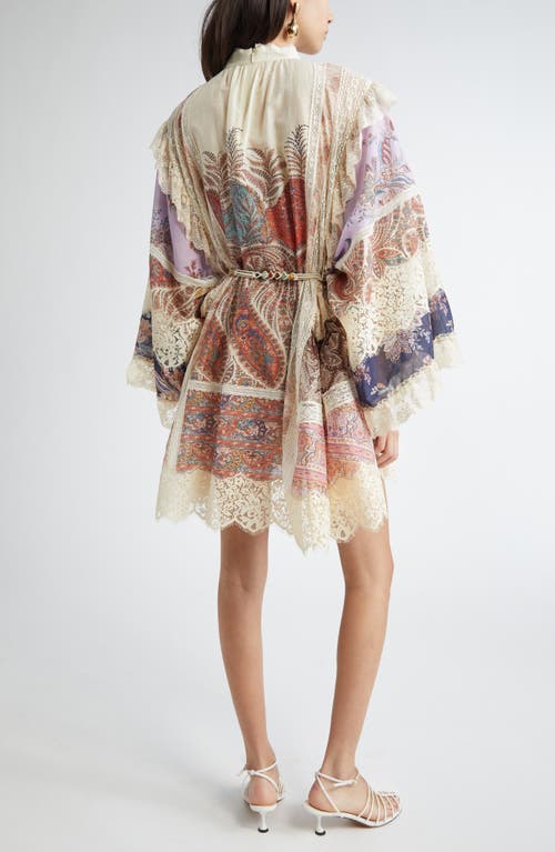 Zimmermann Rhiannon Billow Long Sleeve Lace Trim Minidress In Neutral