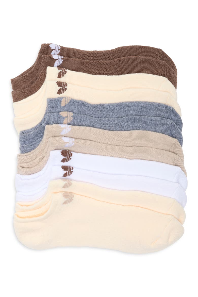 Originals Trefoil 6 Pack No Show Socks, Main, color, WONDER BEIGE/ WHITE/ BROWN