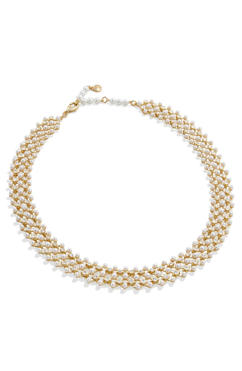 BaubleBar Coco Imitation Pearl & Crystal Collar Necklace, Main, color, 