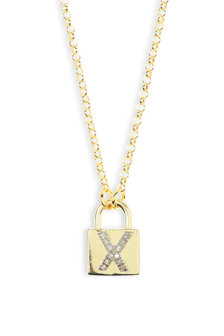Diamond Padlock Initial Pendant Necklace - 0.12ct., Main, color, YELLOW-X