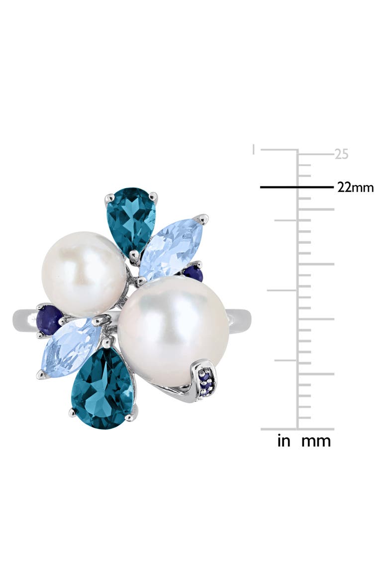Cultured Pearl & Semiprecious Stone Cluster Ring, Alternate, color, BLUE