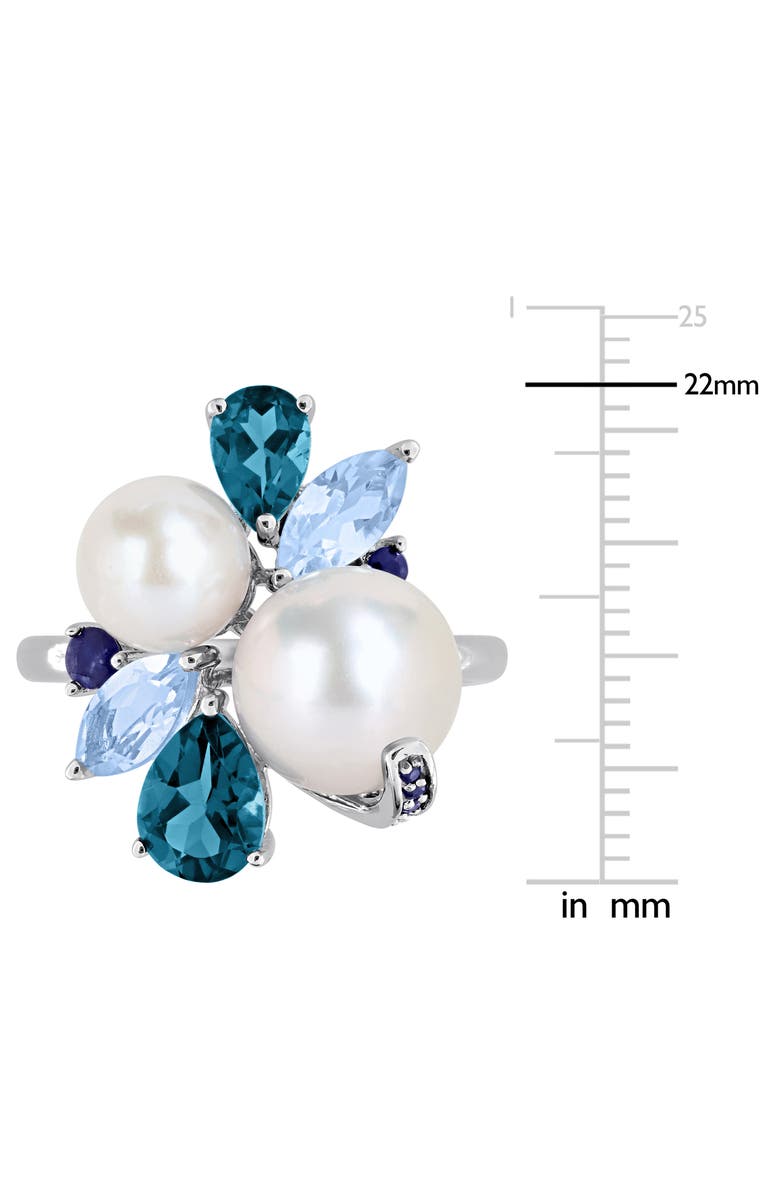DELMAR Cultured Pearl & Semiprecious Stone Cluster Ring, Alternate, color, Blue