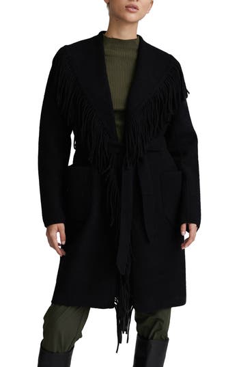 Nvlt Fringed Eyelash Knit Sweater Coat In Black