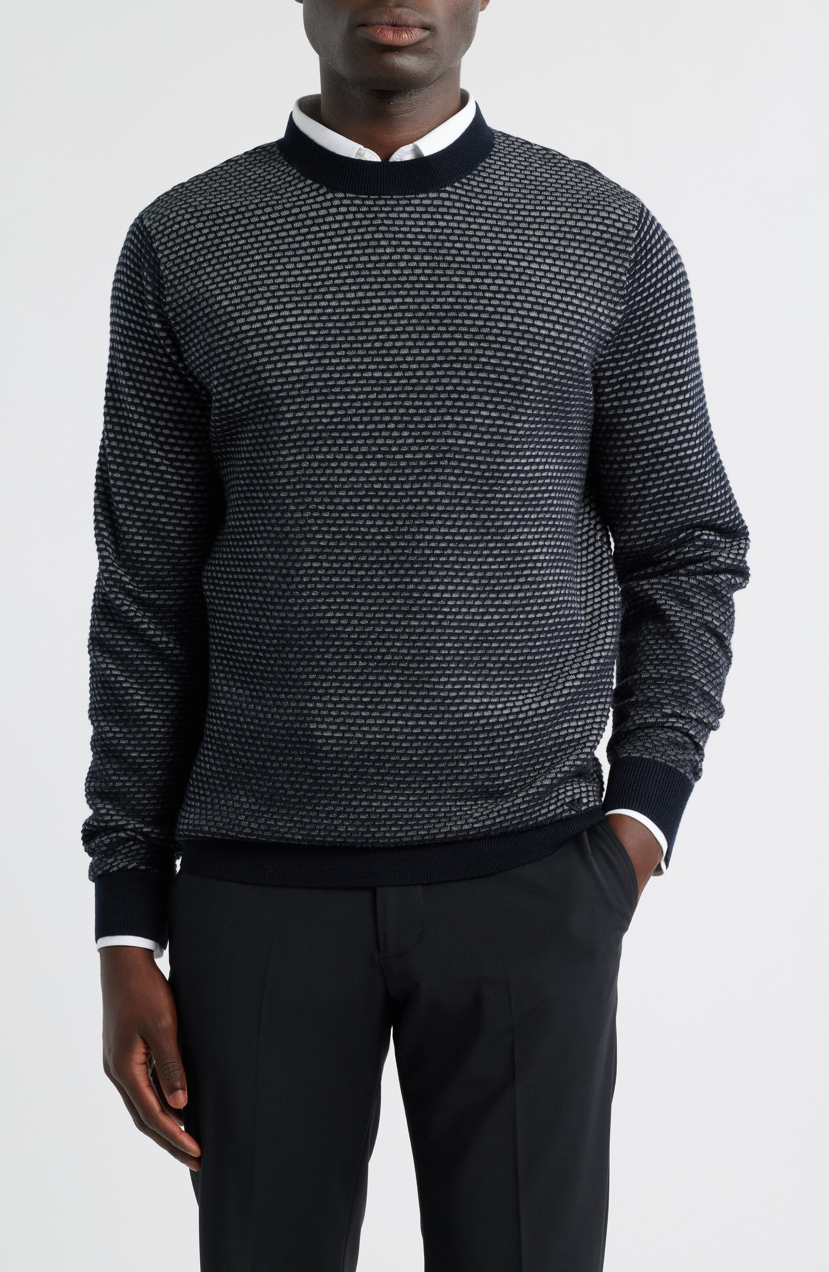 Emporio Armani Textured Dot Virgin Wool Crewneck Sweater
