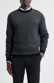 Emporio Armani Textured Dot Virgin Wool Crewneck Sweater