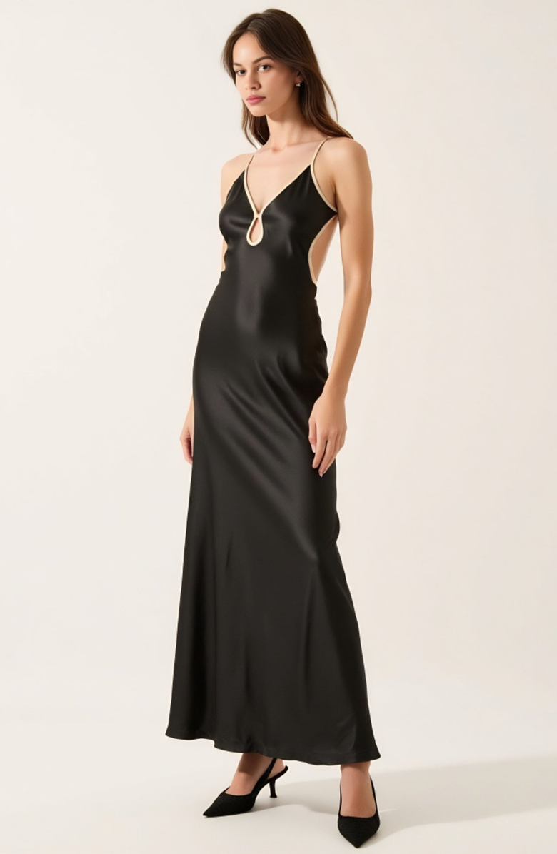 Modenaire Satin Open-Back Maxi Dress, Alternate, color, Black