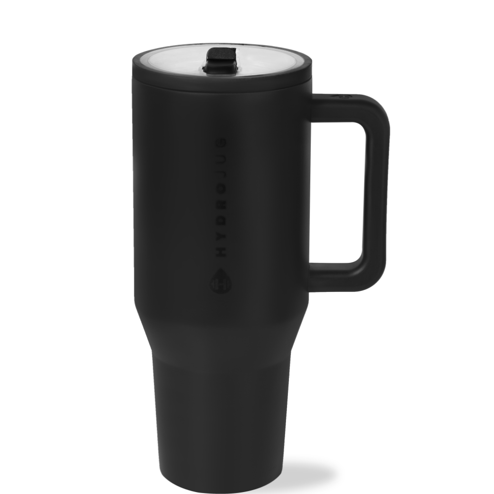 HydroJug Traveler - Leakproof Insulated 32oz Water Bottle with Handle & Flip Straw - Black