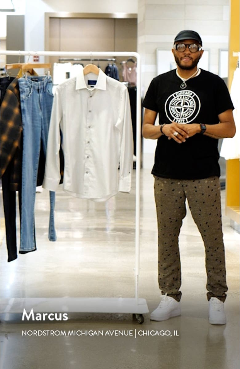 Trim Fit Geometric Pattern Microdobby Dress Shirt, sales video thumbnail