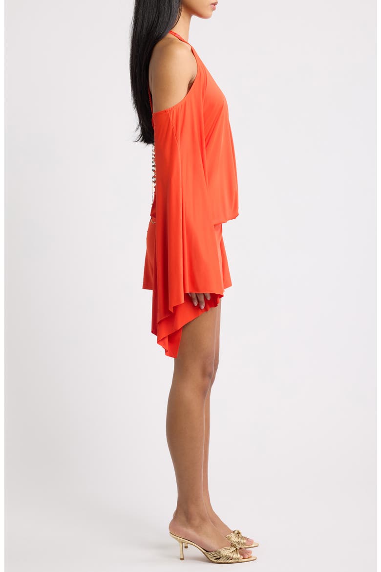Beaded Halter Batwing Minidress, Alternate, color, ORANGE