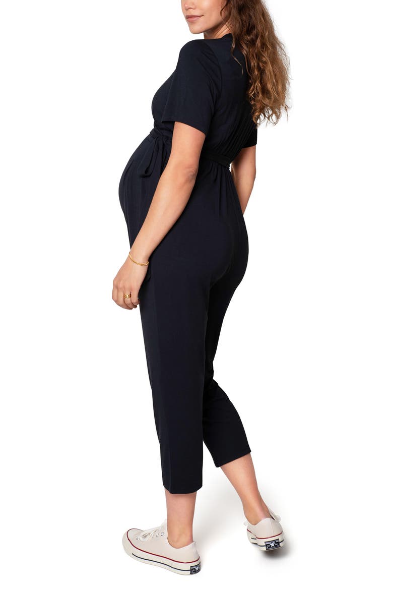 Ingrid & Isabel® Crop Jersey Maternity/Nursing Jumpsuit, Alternate, color, BLACK