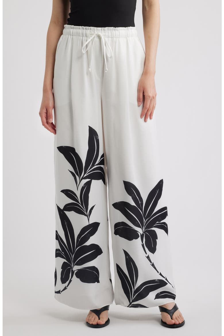 Vera Tie Waist Floral Print Wide Leg Pants, Main, color, IVORY MULTI