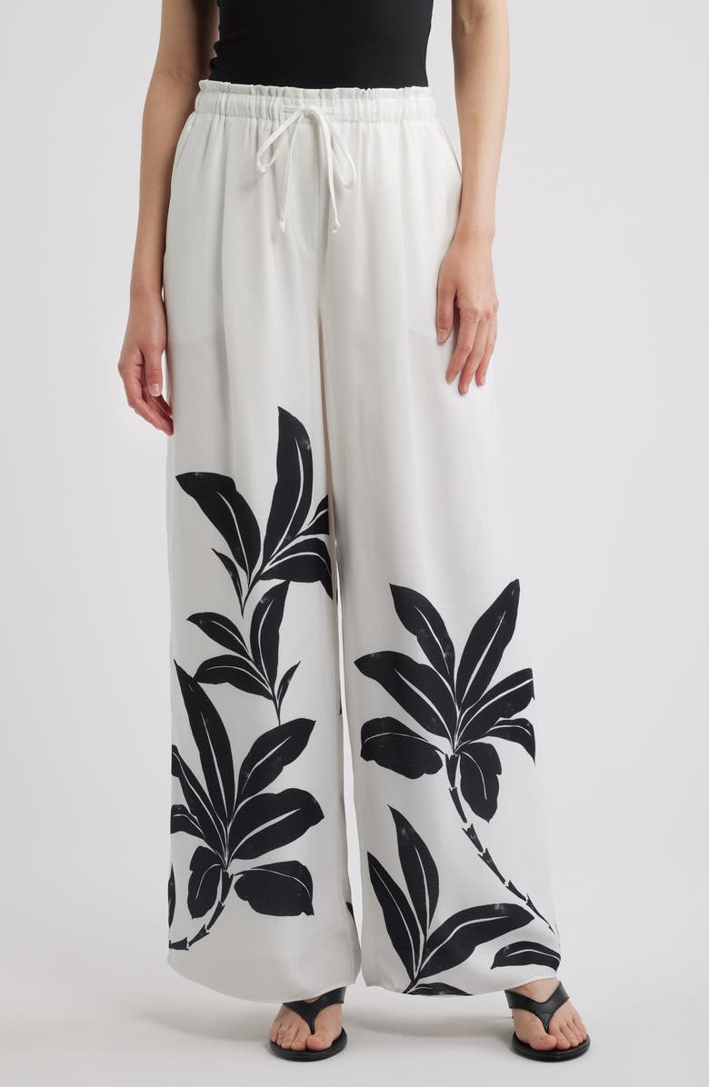 KOBI HALPERIN Vera Tie Waist Floral Print Wide Leg Pants, Main, color, Ivory Multi