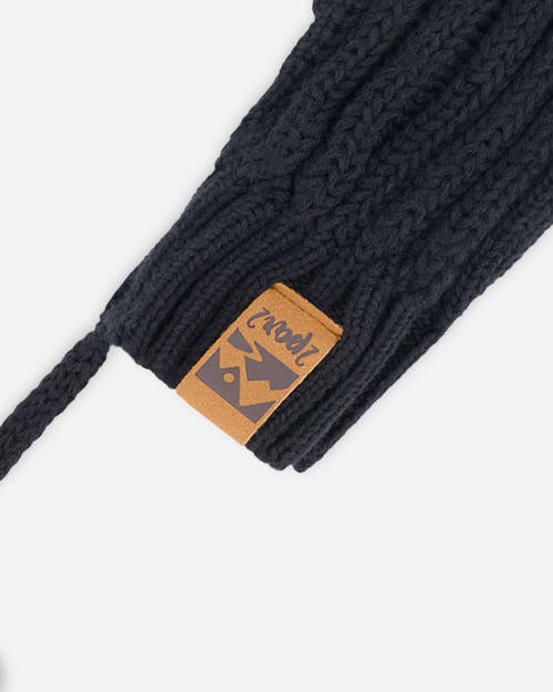 Deux Par Deux Baby Unisex Baby Knit Mittens With String Black In Black
