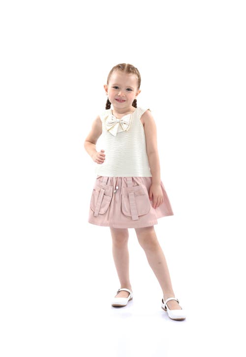 Mimi Tutu Ivory Pink Strap Bow Shorts Set In White