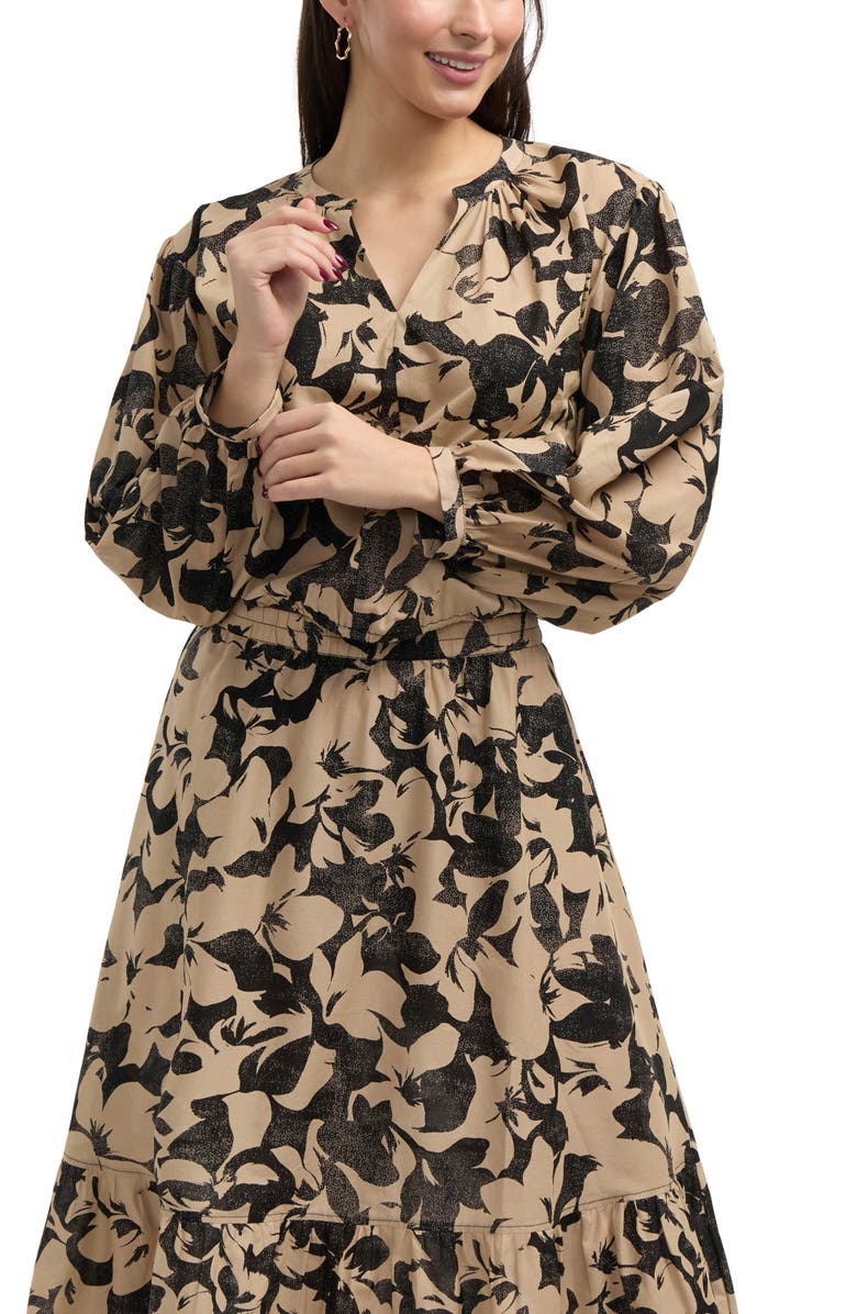 Ellen Tracy Balloon Sleeve Crop Top, Alternate, color, Sand Camo Floral