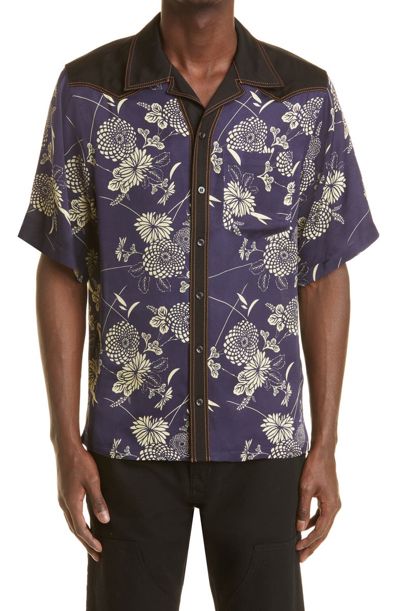 Wales Bonner Highlife Short Sleeve Button-Up Bowling Shirt, Main, color,