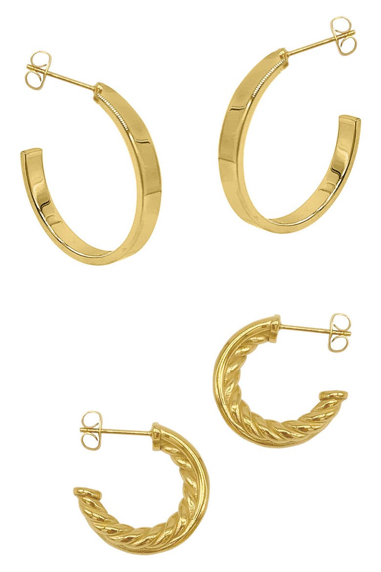 Set of 2 Hoop Earrings, Main, color, GOLD